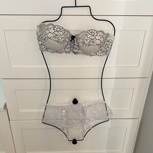 Adore Me White Lace Strapless Bra & Lace Panty Set